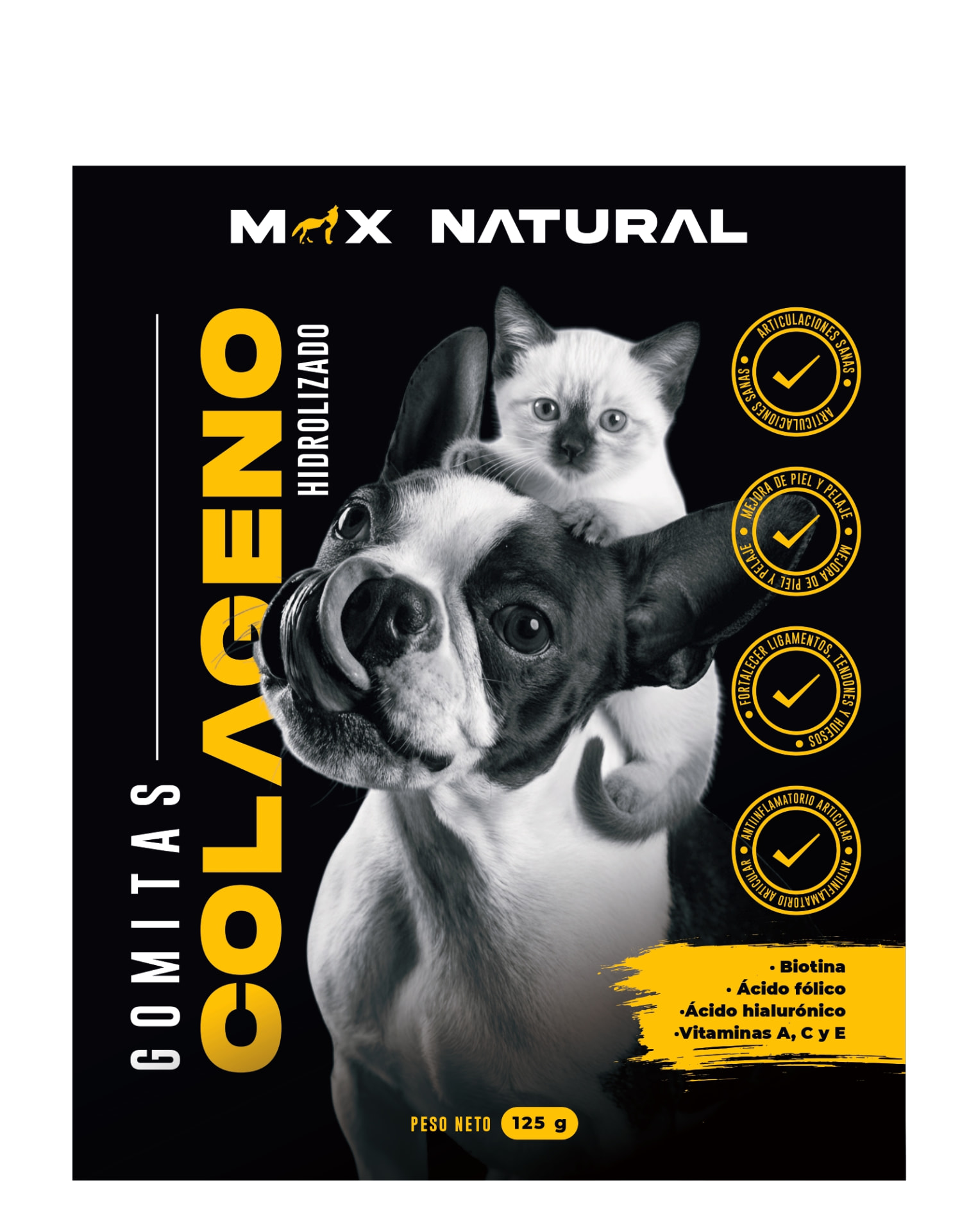 Etiqueta frontal Max Natural Gomitas de Colágeno Hidrolizado 125 g