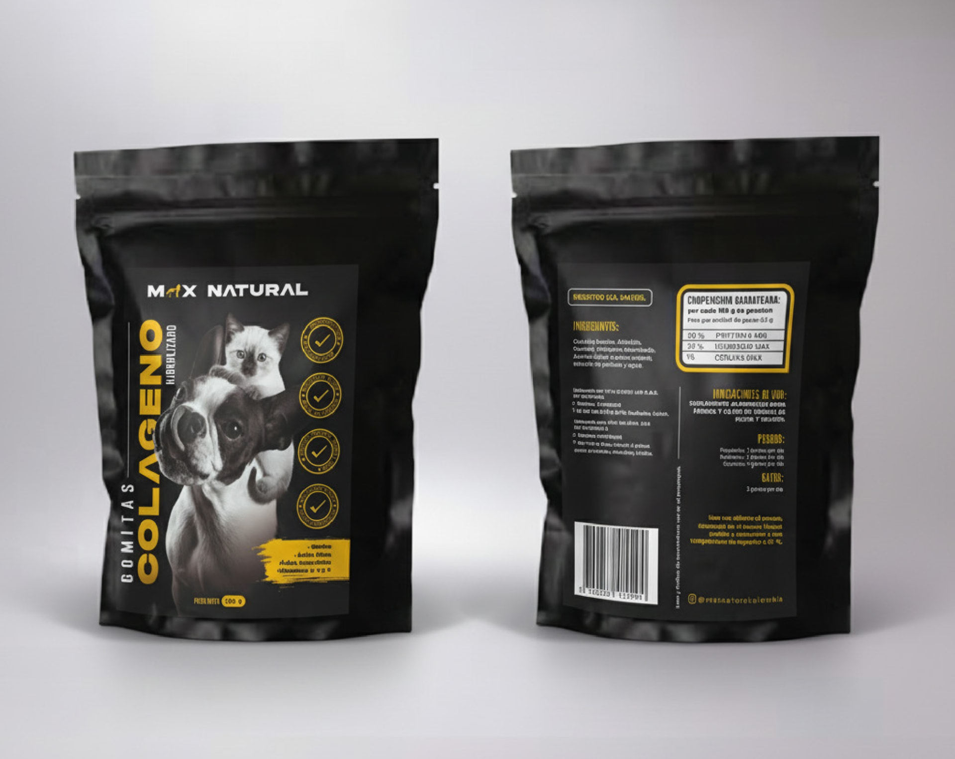 Empaque doypack Max Natural — vista frontal y posterior
